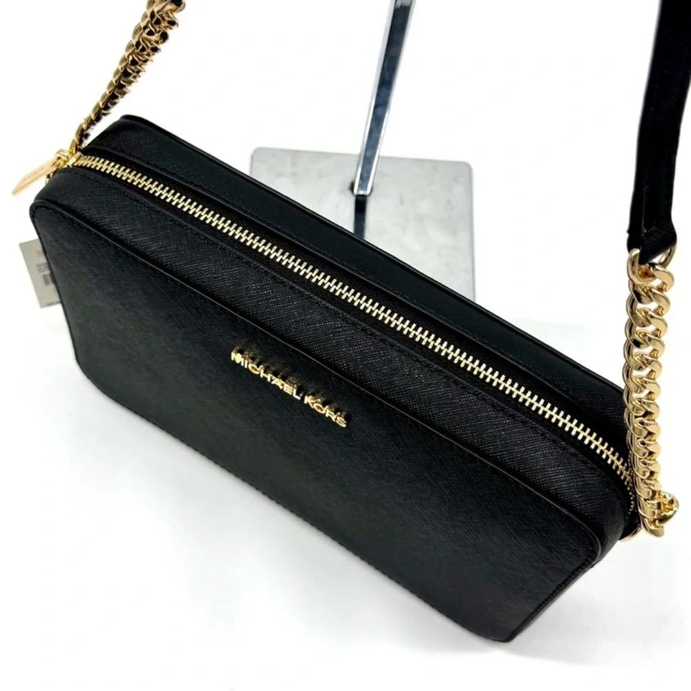 Michael Kors Large Jet Set Item EW Chain Xbody Crossbody Bag Black/Gold